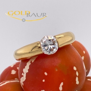 Einkaräter, Solitär, Brillant-Ring, Ring, 750/Gelbgold, Handarbeit