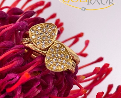 Ring, Brillant-Ring, Memuar-Ring, 750/Gelbgold, Handarbeit, Gold