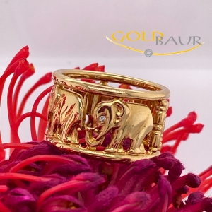 Ring, Brillant-Ring, Elefant, 750/Gelbgold, Handarbeit, Gold
