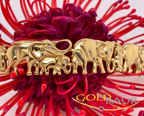 Armband, Brillant-Armband, Elefant, 750/Gelbgold, Handarbeit, Gold